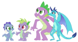 Size: 846x458 | Tagged: safe, artist:camomiie, artist:selenaede, princess ember, spike, dragon, g4, base used, dragoness, family, female, male, offspring, parent:princess ember, parent:spike, parents:emberspike, ship:emberspike, shipping, simple background, straight, trace, white background