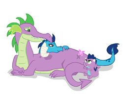 Size: 1000x800 | Tagged: safe, artist:slushnstuff, princess ember, spike, dragon, g4, dragoness, family, female, male, offspring, parent:princess ember, parent:spike, parents:emberspike, ship:emberspike, shipping, simple background, straight, white background