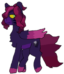 Size: 493x566 | Tagged: safe, artist:rudy, derpibooru exclusive, oc, oc only, oc:poison brew, pegasus, pony, chest fluff, colored hooves, colored muzzle, female, folded wings, frown, lidded eyes, looking back, mare, multicolored hair, multicolored tail, simple background, solo, transparent background, walking, wings, yellow eyes