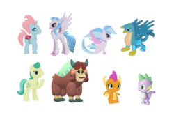 Size: 1500x992 | Tagged: safe, edit, gallus, ocellus, sandbar, silverstream, smolder, spike, yona, dragon, g4, blind bag, majestic, toy, winged spike, wings