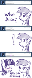 Size: 1280x3075 | Tagged: safe, artist:datahmedz, sunshower raindrops, twilight sparkle, pony, raindropsanswers, g4, ask, blushing, monochrome, partial color, tumblr