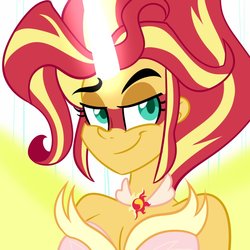 Size: 1000x1000 | Tagged: dead source, safe, artist:wubcakeva, sunset shimmer, equestria girls, g4, my little pony equestria girls: friendship games, daydream shimmer, female, smug, solo