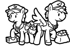 Size: 225x150 | Tagged: safe, artist:crazyperson, pegasus, pony, fallout equestria, fallout equestria: commonwealth, black and white, courier, fanfic art, female, grayscale, mailpony, male, mare, monochrome, picture for breezies, simple background, stallion, transparent background