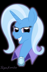 Size: 1080x1654 | Tagged: safe, artist:puperhamster, trixie, pony, unicorn, g4, black background, bust, female, grin, portrait, simple background, smiling, solo