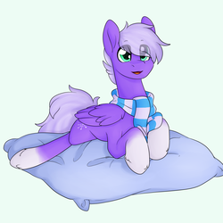 Size: 2000x2000 | Tagged: safe, artist:lionbun, oc, oc only, oc:infi, pegasus, pony, clothes, cute, fullshade, high res, pillow, scarf, solo, ych result