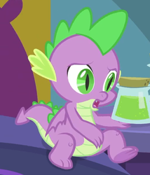 Size: 510x596 | Tagged: safe, screencap, spike, dragon, ail-icorn, g4, spoiler:interseason shorts, bed, claws, cropped, male, solo, tail, winged spike, wings