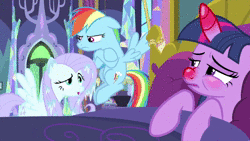 Size: 1280x720 | Tagged: safe, screencap, fluttershy, rainbow dash, twilight sparkle, alicorn, pegasus, pony, ail-icorn, g4, interseason shorts, animated, bed, female, fluttercold, horn, mare, red horn, red nosed, sick, sicklight sparkle, sound, swollen horn, twilight sparkle (alicorn), webm