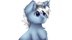 Size: 2000x1124 | Tagged: safe, artist:czywko, oc, oc only, oc:infinity star, pony, unicorn, blue eyes, bust, cheek fluff, chest fluff, digital art, ear fluff, fluffy, gift art, portrait, simple background, solo, transparent background