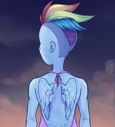 Size: 2500x2750 | Tagged: safe, artist:magiak416, rainbow dash, human, g4, back, female, high res, humanized, pony coloring, solo, tattoo, wings