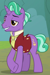 Size: 530x785 | Tagged: safe, screencap, firelight, pony, unicorn, g4, the parent map, clothes, lidded eyes, male, necktie, smiling, solo, stallion, vest