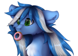 Size: 1339x971 | Tagged: safe, artist:czywko, oc, oc only, oc:aria winter, earth pony, pony, bust, detailed, donut, eating, female, food, freckles, green eyes, mare, ponysona, simple background, solo, transparent background