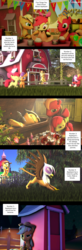 Size: 1156x3508 | Tagged: safe, artist:tonkano, apple bloom, applejack, big macintosh, gilda, sugar belle, tender taps, earth pony, griffon, pony, unicorn, series:five things you didn't know, g4, 3d, applejack's hat, banana, barn, comic, cowboy hat, female, flower, food, forever alone, funeral, hat, implied bisexual, male, meme, ship:sugarmac, shipping, straight, tenderbloom