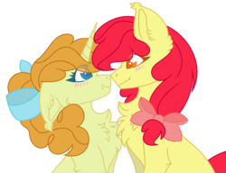 Size: 781x600 | Tagged: safe, artist:browniepawyt, apple bloom, pumpkin cake, earth pony, pony, g4, base used, blushing, female, lesbian, older, pumpkinbloom, shipping, simple background, transparent background