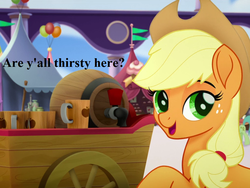 Size: 1024x768 | Tagged: safe, edit, edited screencap, editor:korora, screencap, applejack, g4, my little pony: the movie, apple cider, applejack's hat, balloon, bronybait, cowboy hat, cropped, cute, dialogue, hat, jackabetes, wagon