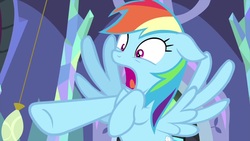 Size: 1280x720 | Tagged: safe, screencap, rainbow dash, pegasus, pony, ail-icorn, g4, interseason shorts, female, mare, pointing, solo