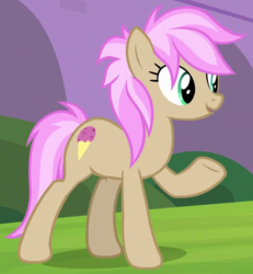 Size: 662x715 | Tagged: safe, screencap, strawberry scoop, earth pony, pony, g4, school daze, background pony, cropped, female, friendship student, mare, raised hoof, solo