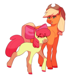 Size: 1500x1700 | Tagged: safe, artist:elf-hollow, apple bloom, applejack, earth pony, pony, g4, simple background, transparent background