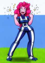 Size: 1002x1418 | Tagged: safe, artist:reiduran, color edit, colorist:ironhades, edit, pinkie pie, human, g4, clothes, colored, cosplay, costume, female, humanized, my hero academia, pony coloring, solo, uniform