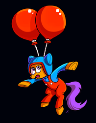 Size: 1508x1924 | Tagged: safe, artist:docwario, scootaloo, pegasus, pony, g4, balloon, balloon fighter, black background, clothes, female, filly, scootaloo can't fly, simple background, solo