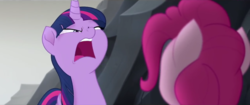 Size: 1280x538 | Tagged: safe, screencap, pinkie pie, twilight sparkle, alicorn, pony, g4, my little pony: the movie, angry, duo, faic, female, mare, narrowed eyes, open mouth, twilight sparkle (alicorn)