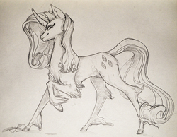 Size: 3801x2952 | Tagged: safe, artist:angusdra, rarity, pony, unicorn, g4, female, high res, mare, monochrome, simple background, solo, traditional art