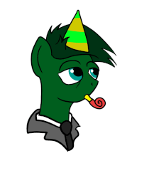 Size: 953x1099 | Tagged: safe, artist:peytonjay, oc, oc only, oc:private i, earth pony, pony, animated, bags under eyes, bust, earth pony oc, gif, hat, party hat, party horn, tired