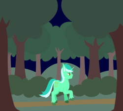 Size: 3000x2710 | Tagged: safe, artist:alltimemine, lyra heartstrings, pony, unicorn, g4, colored hooves, cutie mark, ear fluff, female, forest, high res, hoof fluff, hooves, horn, inkscape, lineless, mare, night, raised hoof, solo, tree, vector