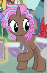 Size: 395x606 | Tagged: safe, screencap, butter up, cocoa candy, royal gambit, pony, unicorn, fame and misfortune, g4, background pony, book, cropped, female, friendship journal, mare, solo