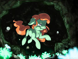 Size: 1024x768 | Tagged: safe, artist:haselwoelfchen, oc, jellyfish, pony, asphyxiation, cave, drowning, underwater