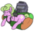 Size: 542x485 | Tagged: safe, artist:jargon scott, daisy, flower wishes, earth pony, human, pony, g4, doom, doom guy, duo, eyes closed, female, helmet, holding a pony, human male, male, mare, petting her, simple background, this will end in death, this will end in tears, white background