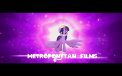Size: 1440x900 | Tagged: safe, twilight sparkle, alicorn, pony, g4, my little pony: the movie, official, female, french, logo parody, metropolitan films, solo, twilight sparkle (alicorn)