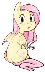 Size: 1712x2755 | Tagged: safe, artist:cookietasticx3, fluttershy, pegasus, pony, g4, :o, blushing, cutie mark, female, looking at you, looking back, looking over shoulder, mare, open mouth, rear view, simple background, sitting, solo, spread wings, surprised, turned head, white background, wings