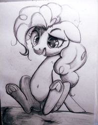 Size: 2838x3608 | Tagged: safe, artist:ponsce, pinkie pie, earth pony, pony, g4, belly button, female, floppy ears, frog (hoof), high res, mare, solo, traditional art, underhoof