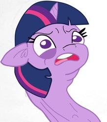 Size: 676x774 | Tagged: safe, artist:tjpones edits, edit, twilight sparkle, pony, g4, 1000 hours in ms paint, colored, cropped, disgusted, faic, female, horn, long neck, reaction image, solo, unamused
