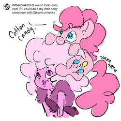 Size: 1280x1280 | Tagged: safe, artist:jokko art, pinkie pie, earth pony, gem (race), pony, g4, cotton candy, crossover, duo, duo female, female, hair chewing, mare, pink diamond (steven universe), pure unfiltered evil, spoilers for another series, starry eyes, steven universe, wingding eyes