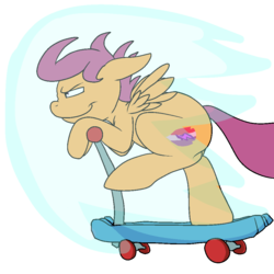Size: 1000x1000 | Tagged: safe, artist:bennimarru, scootaloo, pegasus, pony, g4, cutie mark, female, filly, flat colors, go fast, one leg raised, scooter, simple background, solo, the cmc's cutie marks, transparent background