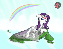 Size: 2200x1700 | Tagged: safe, artist:darkprinceismyname, rarity, pony, g4, adorasexy, aphrodite, clothes, cute, female, flower, flower in hair, rainbow, sexy, solo, stupid sexy rarity, wet, wet clothes, wet mane, wet mane rarity