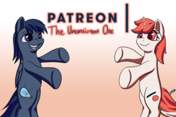 Size: 3000x2000 | Tagged: safe, artist:theunconsistentone, oc, pegasus, pony, unicorn, bipedal, high res, patreon, patreon logo