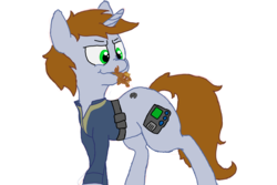 Size: 3000x2000 | Tagged: safe, artist:dummy, oc, oc only, oc:calamity, oc:littlepip, pegasus, pony, unicorn, fallout equestria, clothes, cowboy hat, cutie mark, dashite, fanfic, fanfic art, female, fetish, giant unicorn, hat, high res, hooves, horn, jumpsuit, macro, male, mare, micro, prayamity, predpip, simple background, solo, stallion, this will end in vore, vault suit, vore, white background, wings