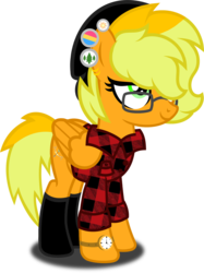 Size: 1280x1709 | Tagged: safe, artist:buckeyescozycafe, oc, oc only, oc:fletcher o'callaghan, pegasus, pony, buttons, clothes, female, glasses, hair over one eye, hat, mare, plaid shirt, simple background, socks, solo, transparent background, watch
