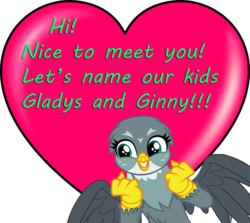 Size: 999x890 | Tagged: safe, gabby, griffon, g4, female, grin, heart, holiday, lasty's hearts, smiling, subtle as a train wreck, valentine, valentine's day
