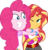 Size: 3000x3136 | Tagged: safe, artist:cloudy glow, pinkie pie, sunset shimmer, equestria girls, g4, my little pony equestria girls: legend of everfree, .ai available, clothes, duo, female, high res, hug, one eye closed, shirt, shorts, simple background, smiling, transparent background, vector