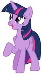 Size: 3850x6737 | Tagged: safe, artist:estories, twilight sparkle, alicorn, pony, g4, absurd resolution, female, front view, happy, looking to the left, mare, open mouth, raised hoof, simple background, solo, transparent background, twilight sparkle (alicorn), vector
