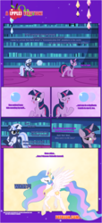 Size: 1919x4225 | Tagged: safe, artist:estories, princess celestia, twilight sparkle, oc, oc:silverlay, alicorn, original species, pony, umbra pony, unicorn, comic:a(pple)ffection, g4, comic, female, mare, orb, twilight sparkle (alicorn)