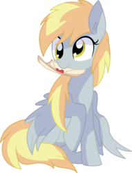 Size: 5401x7085 | Tagged: safe, artist:aureai-sketches, artist:cyanlightning, derpy hooves, pegasus, pony, .svg available, absurd resolution, cute, derp, derpabetes, ear fluff, female, letter, mare, raised hoof, simple background, sitting, solo, transparent background, vector