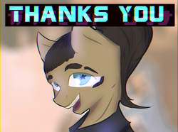 Size: 2150x1600 | Tagged: safe, artist:al1-ce, derpibooru exclusive, oc, oc only, oc:sinraal, pony, chromatic aberration, colored, glowing, smiling, solo, starry eyes, text, thank you, visor, wingding eyes