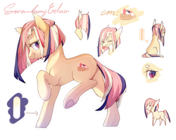 Size: 2500x2000 | Tagged: safe, artist:haidiannotes, oc, oc only, oc:strawberry eclair, pony, dorsal stripe, female, high res, raised hoof, reference sheet, sitting, solo, tongue out