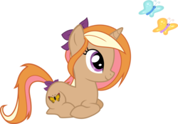 Size: 1846x1285 | Tagged: safe, artist:chipmagnum, oc, oc only, oc:amber dream, butterfly, pony, unicorn, g4, bow, female, hair bow, mare, prone, simple background, solo, tail bow, transparent background