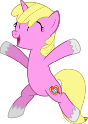 Size: 1045x1476 | Tagged: safe, artist:chipmagnum, oc, oc only, oc:rainbow heart, pony, unicorn, g4, bipedal, eyes closed, female, happy, horn, mare, open mouth, prancing, simple background, smiling, solo, transparent background, unicorn oc, unshorn fetlocks, vector
