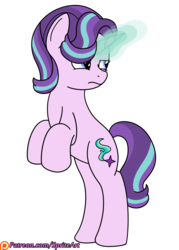 Size: 1000x1400 | Tagged: safe, artist:spritepony, starlight glimmer, pony, g4, angry, bipedal, commission, female, looking back, magic, mare, patreon, patreon link, patreon logo, simple background, solo, standing, transparent background